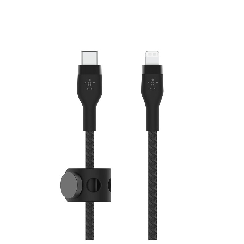 Кабель Belkin USB-С > Lightning, 1м, плетеный, силиконовый, с ремешком на м