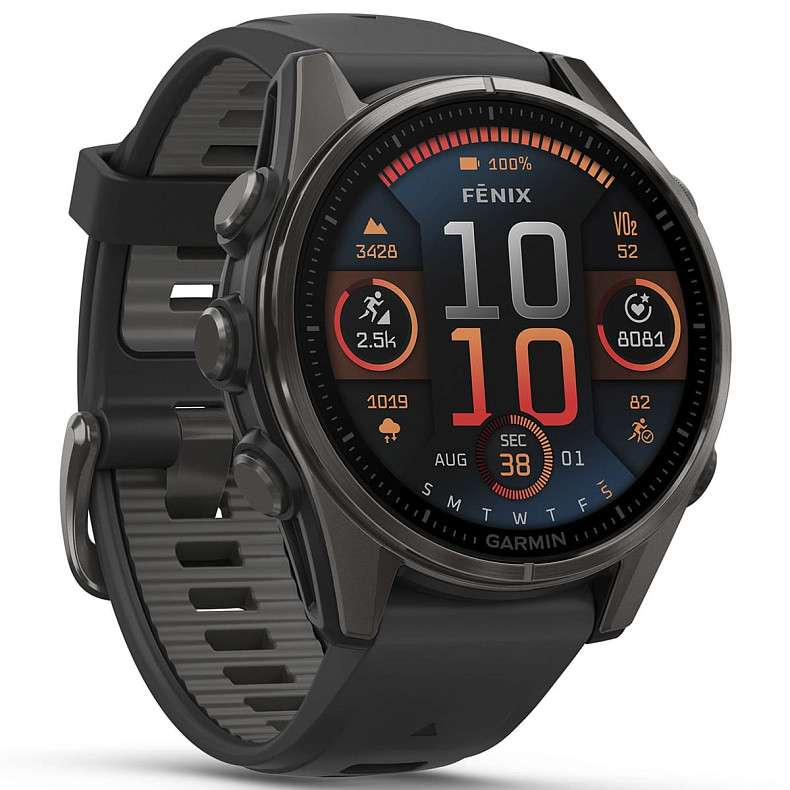 Спортивний годинник Garmin Fenix 8 43mm AMOLED Sapphire Carbon Gray DLC Titanium with Black Silicone Band