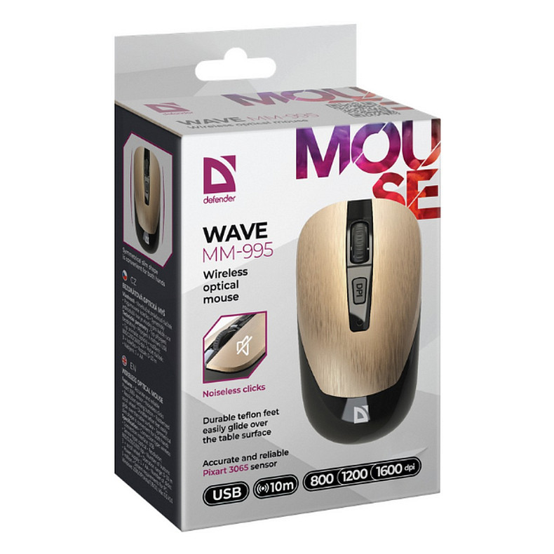 Миша DEFENDER (52992) Wave MM-995, 4D, 800-1600dpi, BRONZE, wireless, silent