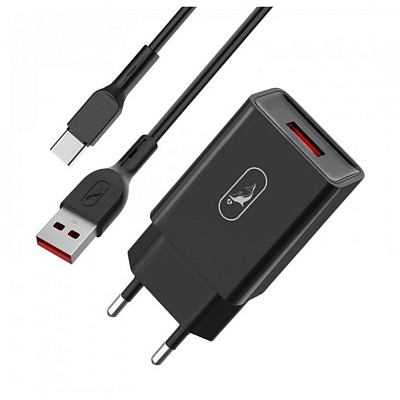 Зарядное устройство SkyDolphin SC36T (1USB, 2.4A) Black (MZP-000175) + кабель USB Type-C
