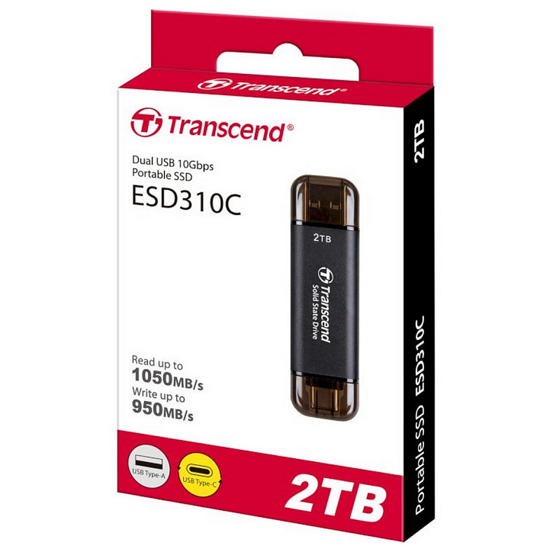 Портативний SSD Transcend 2TB USB 3.1 Gen 2 Type-A + Type-C ESD310 Чорний