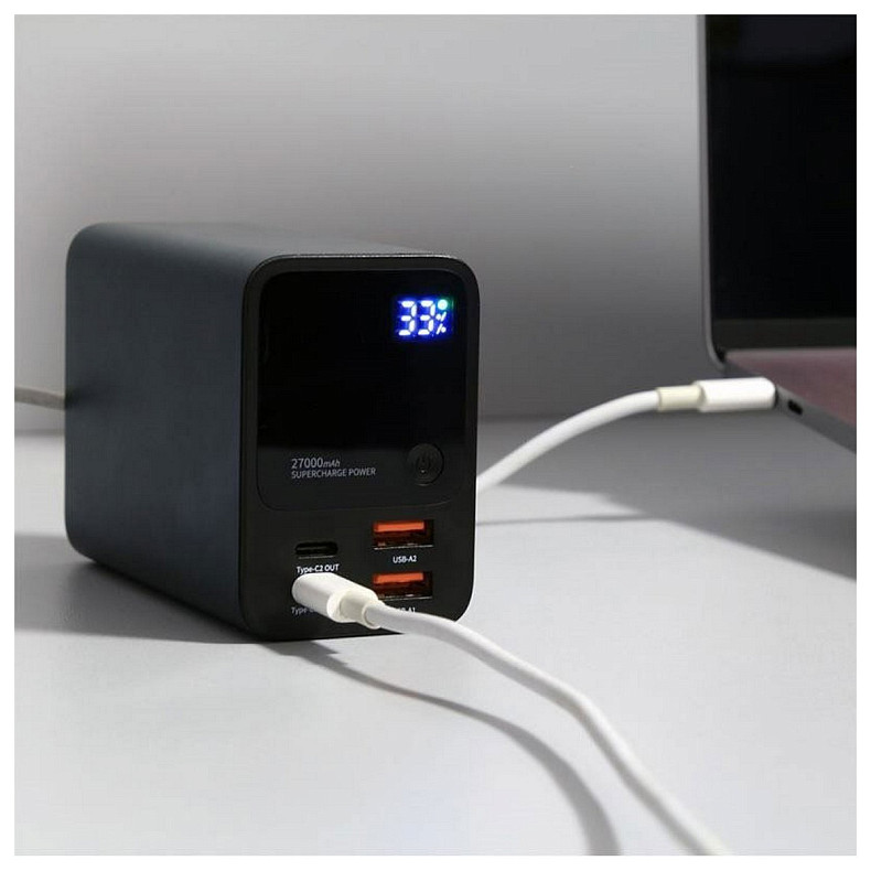 УМБ Choetech 27000mAh 222.5W, 2xUSB-C PD3.0 100+100W, 2хUSB-A QC3.0 22W, Li-pol, Display, black