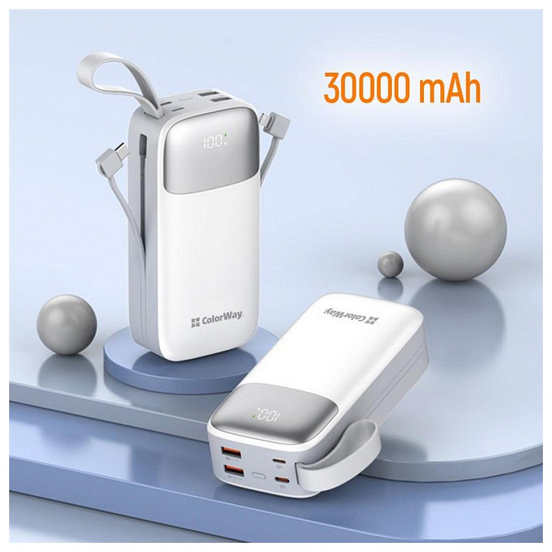 Универсальная мобильная батарея ColorWay 30000mAh White (CW-PB300LPA4WT-PDD)