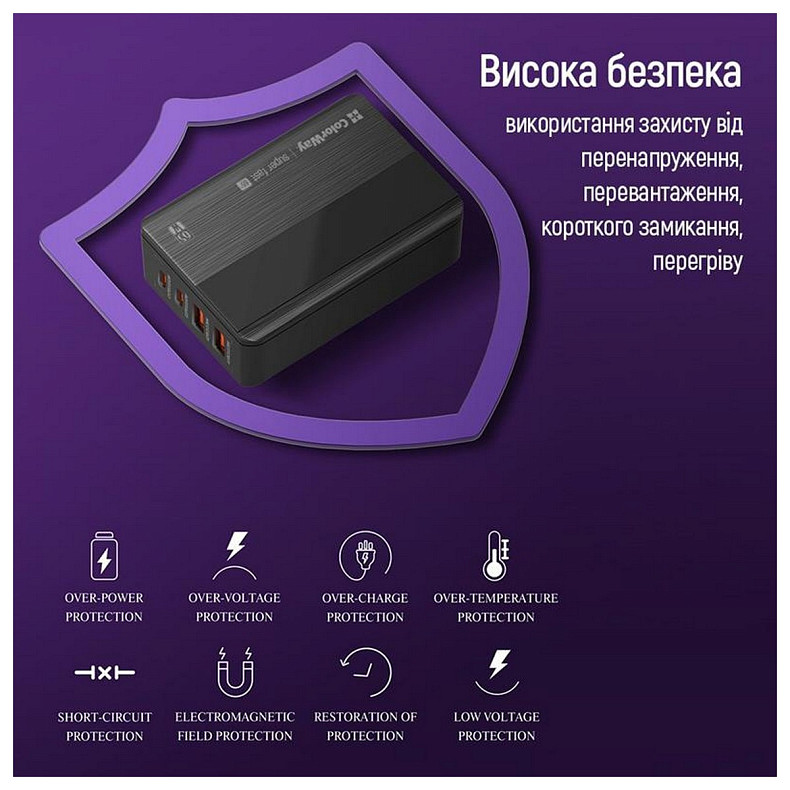 Сетевое зарядное устройство ColorWay Power Delivery (2USB-A + 2USB TYPE-C) (65W) Black (CW-CHS040PD-