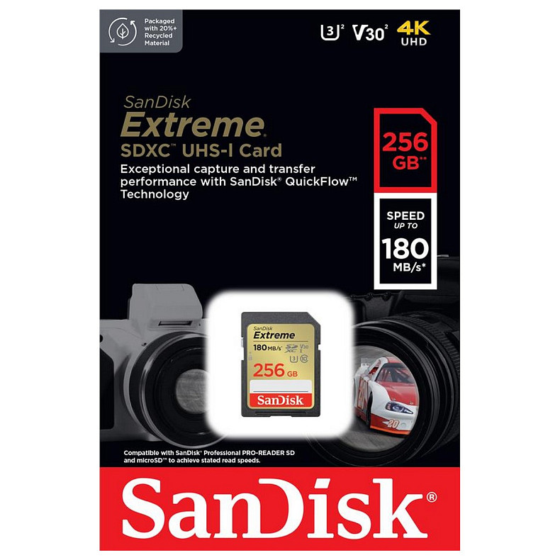 Карта пам'яті SanDisk 256 GB SDXC UHS-I U3 V30 Extreme (SDSDXVV-256G-GNCIN)