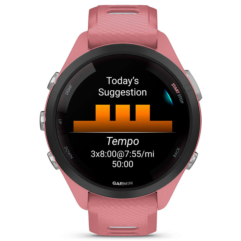 Спортивний годинник GARMIN Forerunner 265S Black Bezel with Light Pink Case and Light Pink/Whitestone Silicone Band