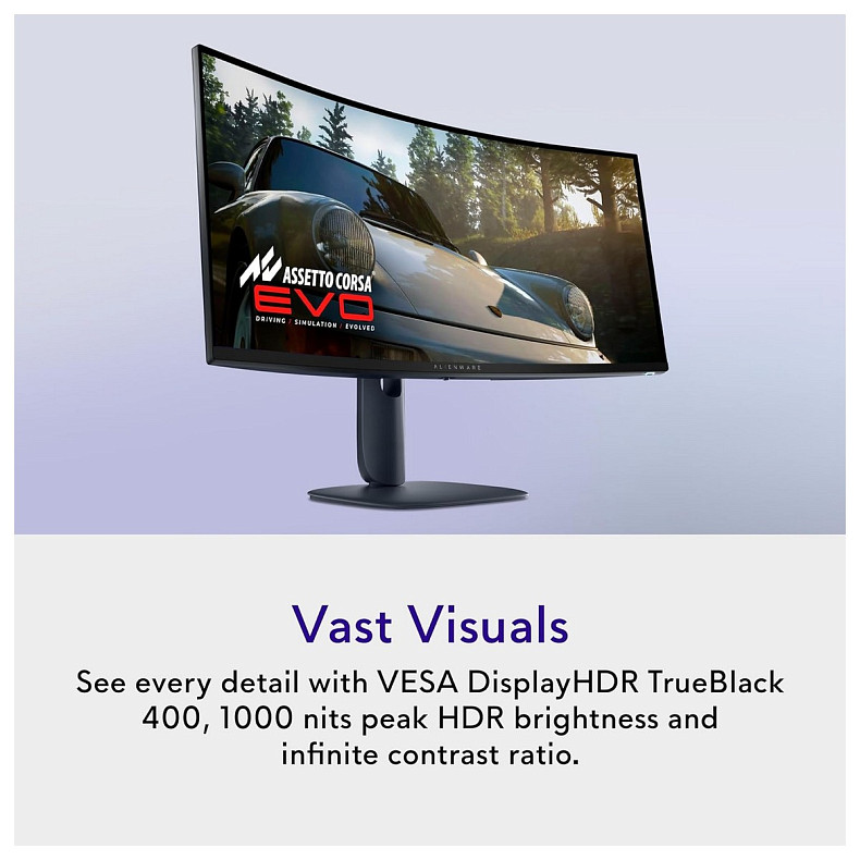 Монитор DELL 34" AW3425DW 2xHDMI, DP, USB, QD-OLED, 3440x1440, 21:9, 240Hz, 0.03ms, DCI-P3 99.3%, CU