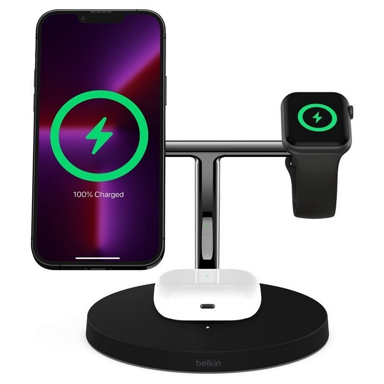 Беспроводное зарядное устройство для Belkin MagSafe 3in1 Wireless Charger, black (WIZ017VFBK)