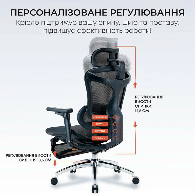 Крісло офісне з підставкою для ніг Sihoo DORO C300L Mesh Black