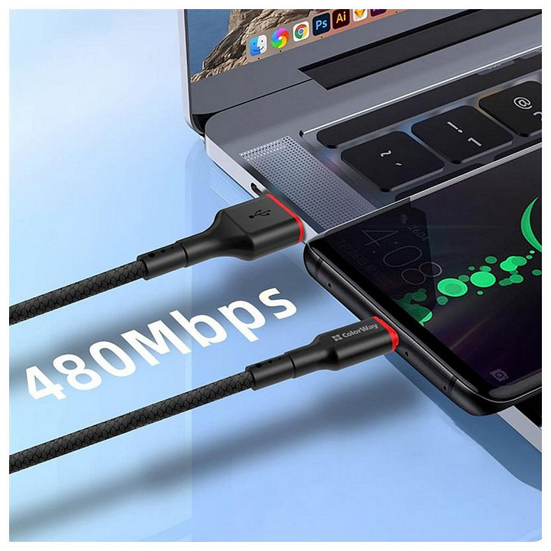 Кабель ColorWay USB - USB Type-C (M/M), 2.4 А, 1 м, Black (CW-CBUC064-BK)