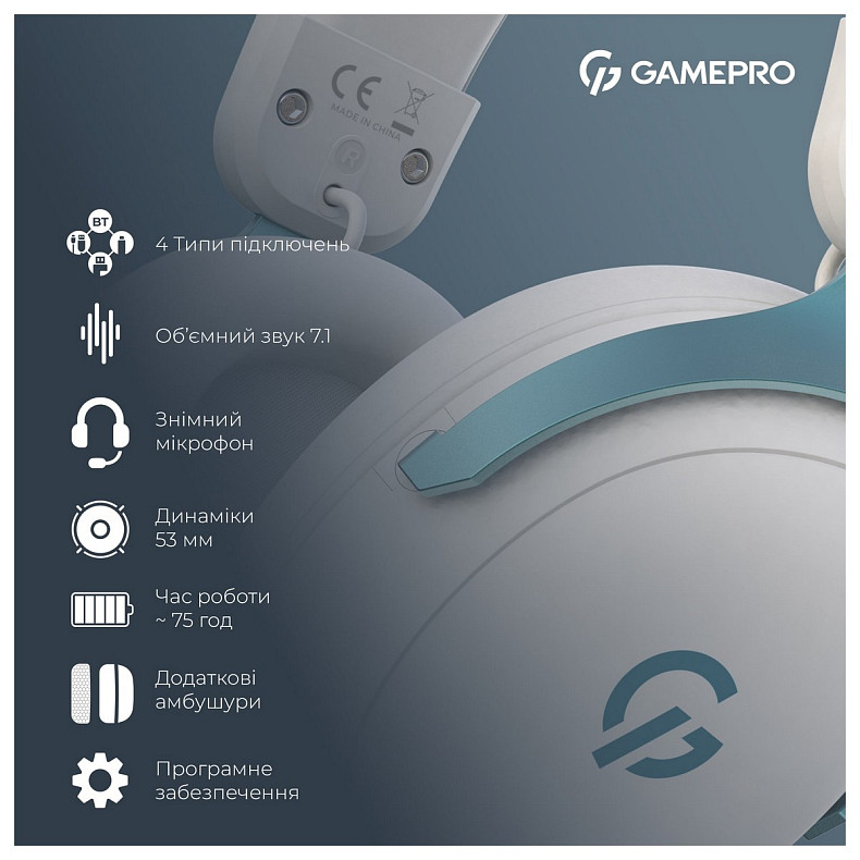 Гарнітура GamePro Asgard Freya Pro White-Blue (HSW201WB)