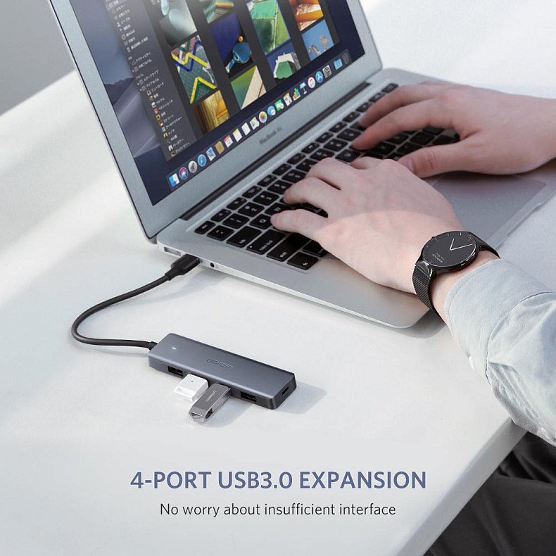 Хаб Ugreen CM219 USB 3.0 -> 4xUSB 3.0 active, с питанием Type-C, 15см