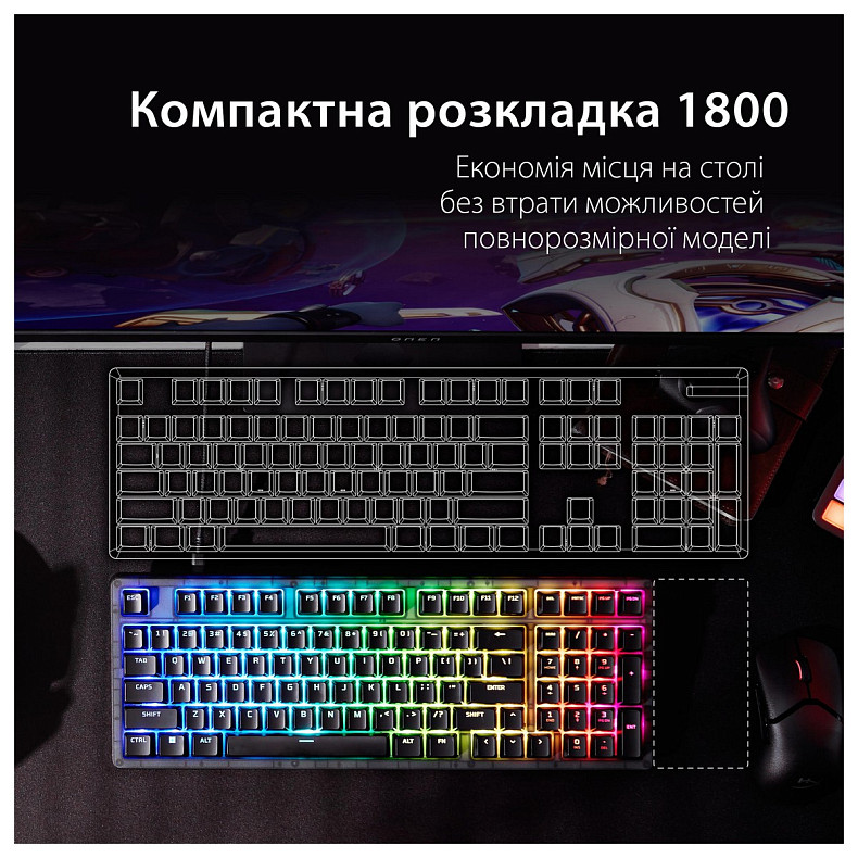 Клавіатура HyperX Alloy Origins 2 1800 103key, Red, USB-A, Hot-Swap, EN/UA, RGB, чорний