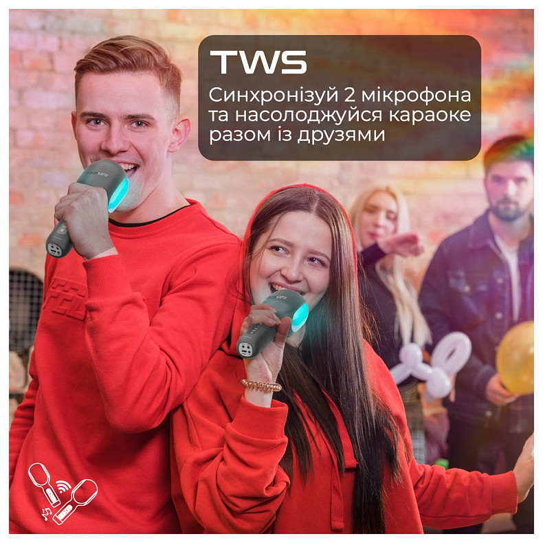 Микрофон Promate VocalMic Bluetooth 2 x AUX LED Black (vocalmic.black)