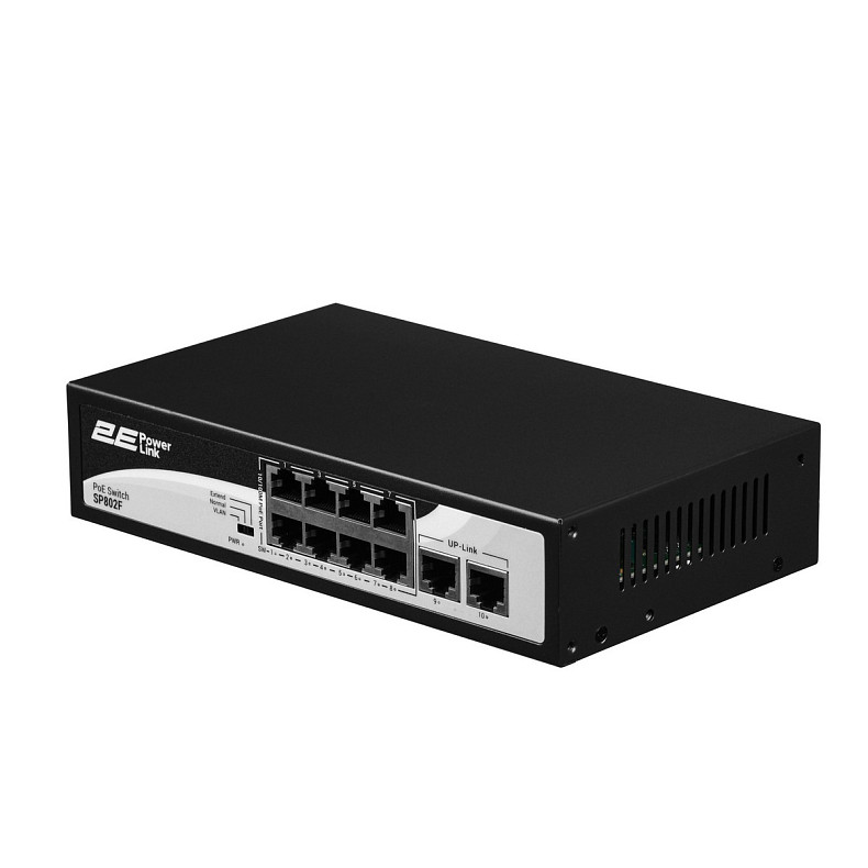 Комутатор 2E PowerLink SP802F 10xFE (8xPoE, 2xUplink), 96Вт, Некерований