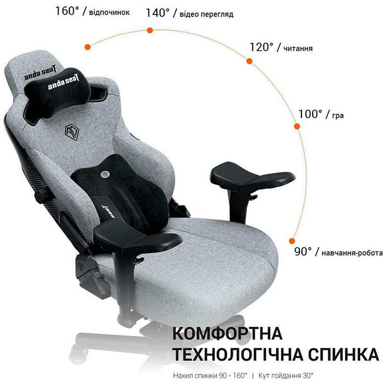 Крісло ігрове Anda Seat Kaiser 3 Pro XL Fabric Dark Gray Size XL