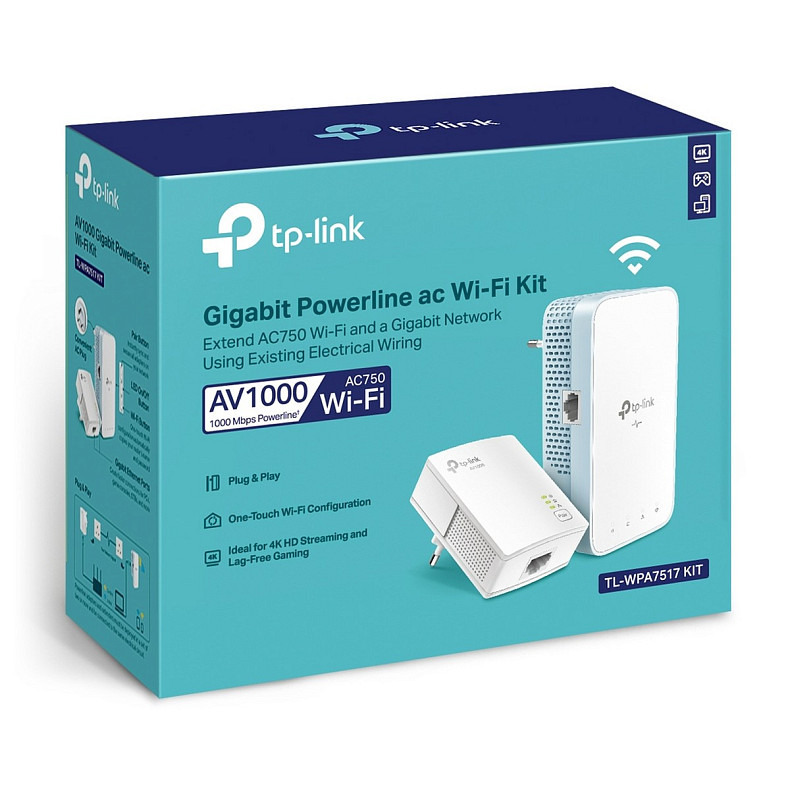 Адаптер Powerline TP-LINK TL-WPA7517KIT (TL-WPA7517 + TL-PA7017) AC1200 AV1000 1xGE MESH