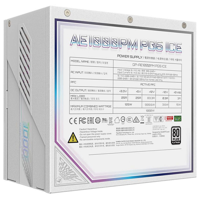 Блок питания Gigabyte ATX 3.0 1000W GP-AE1000PM PG5 ICE