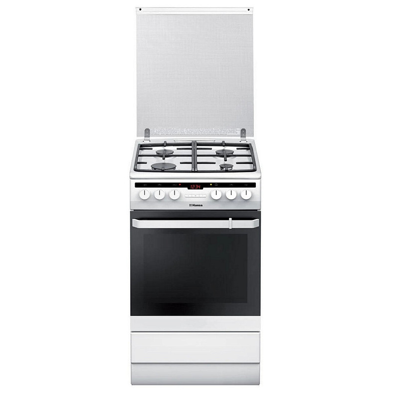 Плита Hansa комбінована, 50х60см, 62л, чавун, газ контр., дисплей, білий