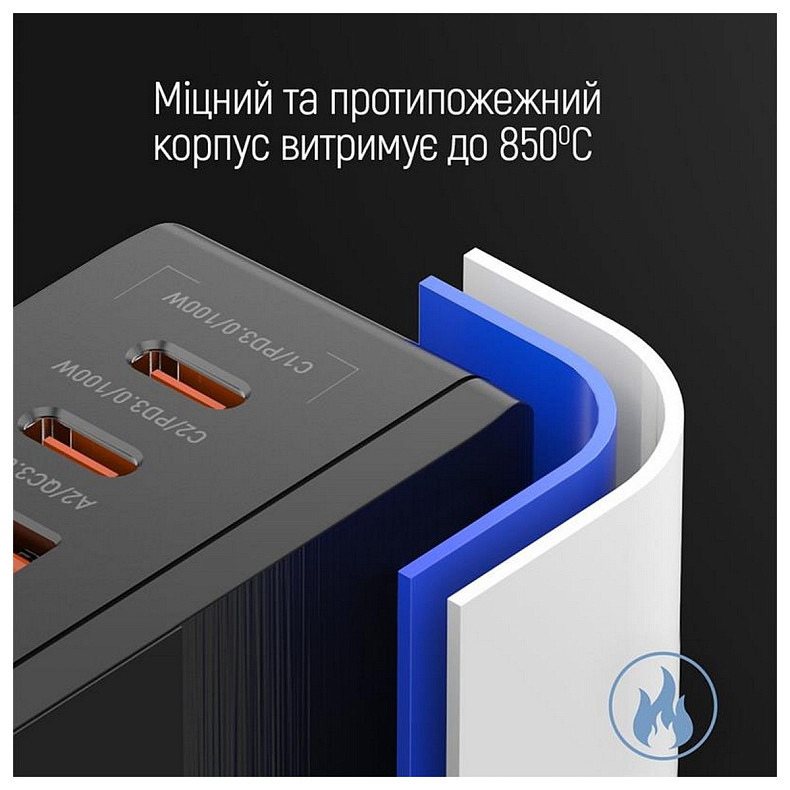 Зарядний пристрій ColorWay Power Delivery GaN (2USB-A + 2USB TYPE-C) (100W) Black (CW-CHS0)