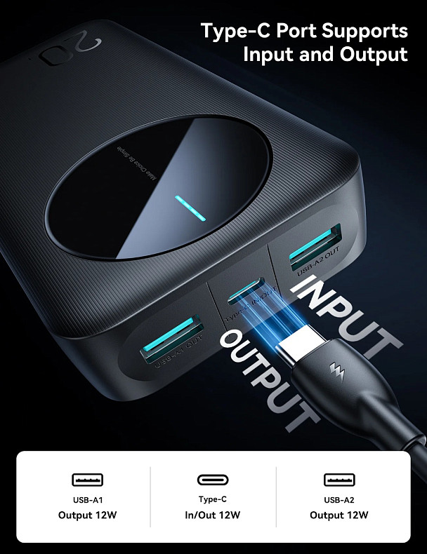 УМБ Joyroom 20000mAh 12W 2xUSB-A, USB-C In/Out Black