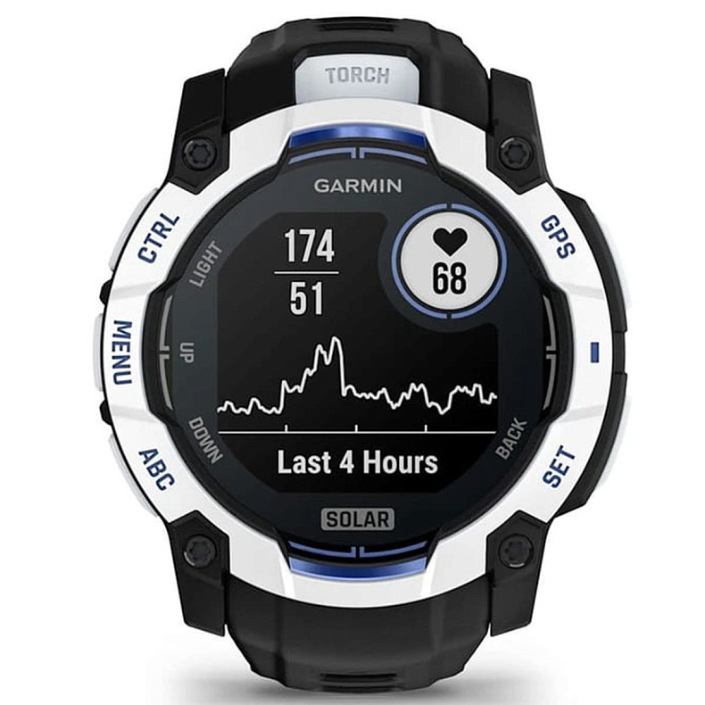 Спортивний годинник Garmin Instinct 3 50mm Solar Whitestone with Black/Bolt Blue Silicone (010-02935-43)