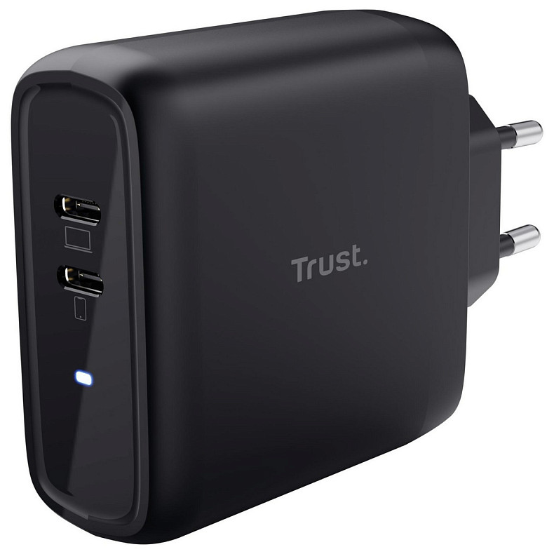 Зарядное устройство сетевое Trust Maxo 65Вт, 2xUSB-C PD, черный