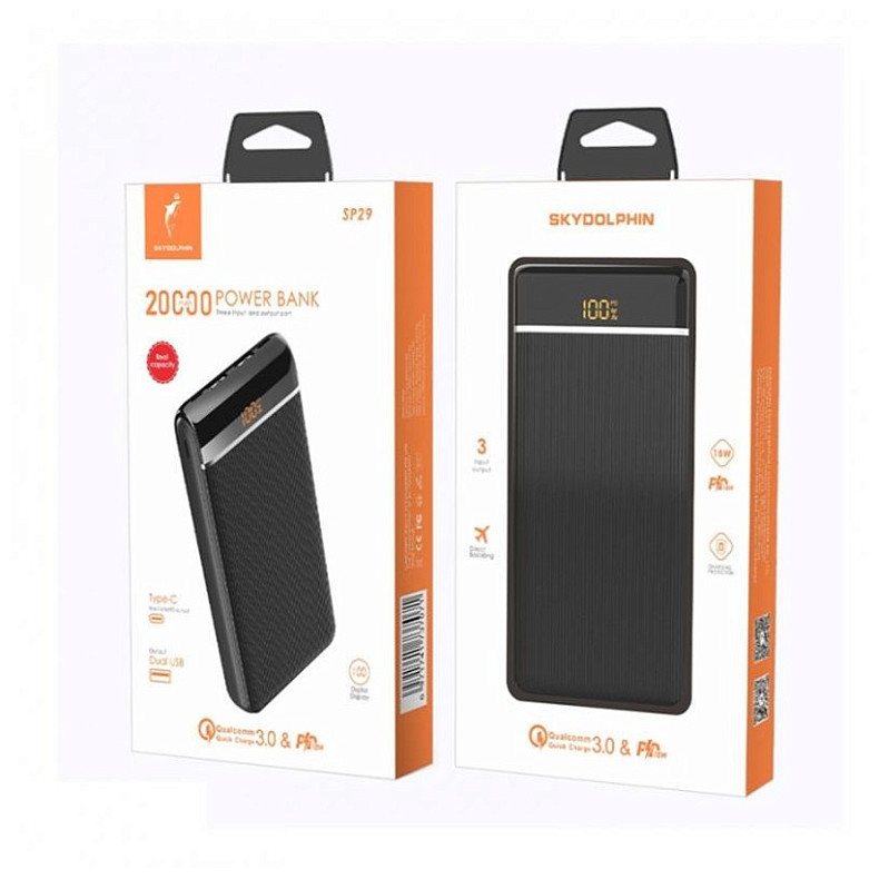 Універсальна мобільна батарея SkyDolphin SP29 PD+QC3.0 20000mAh Black (PB-000091)