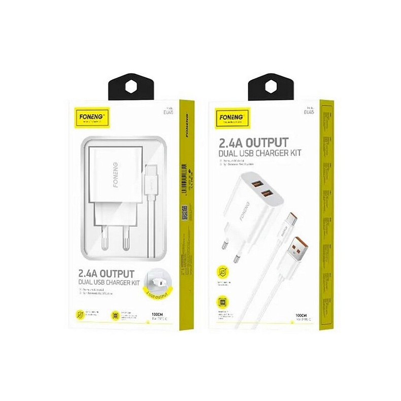 Сетевое зарядное устройство Foneng EU45 Dual USB Charger (2USBх2.4A) White (EU45-CH-TC) + кабель USB