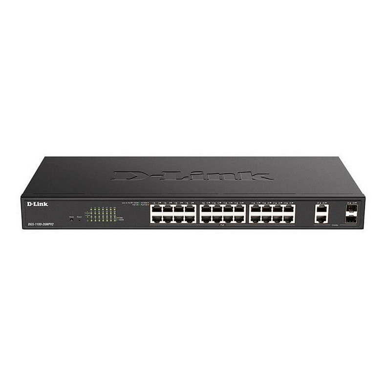 Комутатор D-Link DGS-1100-26MPV2 24xGE PoE, 2xSFP/GE, 370Вт, EasySmart