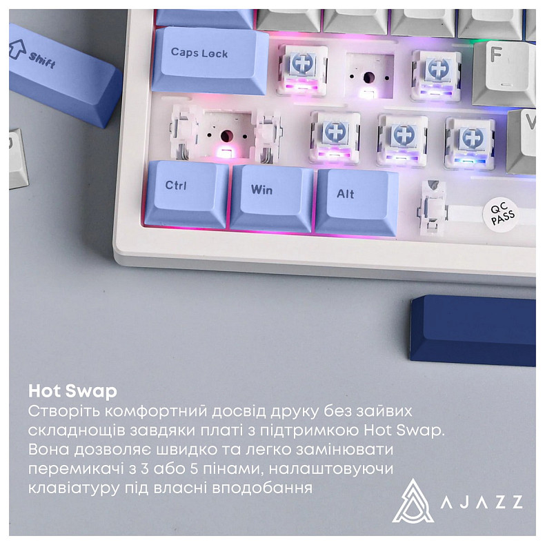 Клавиатура Ajazz AK870 V2 Flying Fish Switch White USB-C (AK870-V2-FF-BWB)