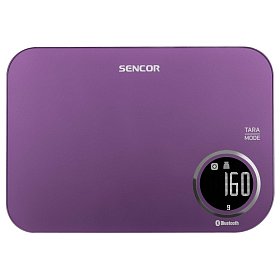 Весы Sencor кухонные, 5кг, подключение к смартфону, AAAx2, пластик, фиолетовый