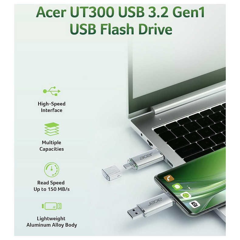 Флеш-накопичувач Acer UT300 128GB Dual Drive USB-C & USB-A USB 3.2 Gen1