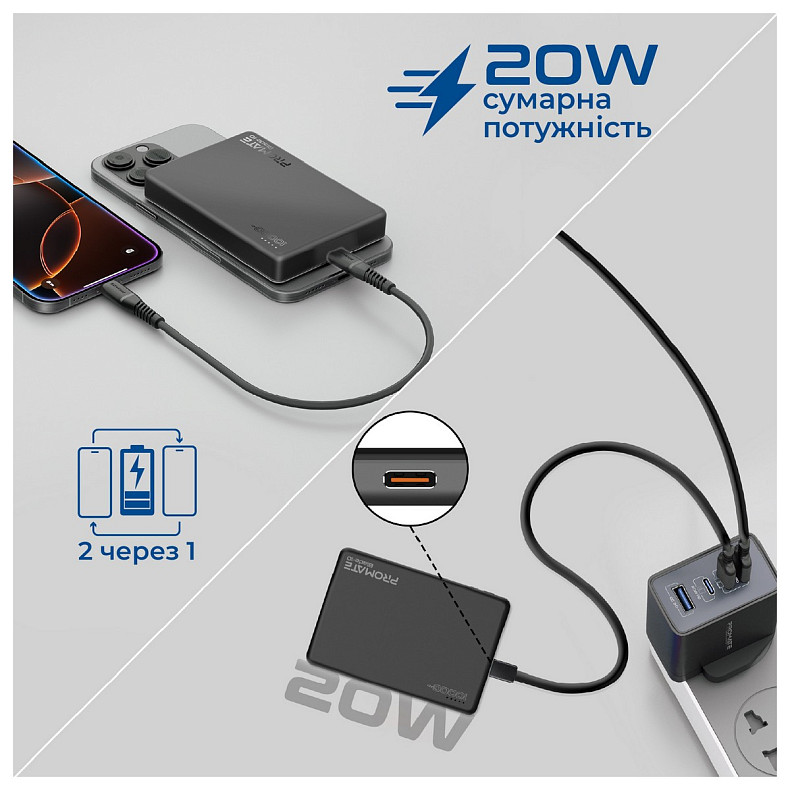 Универсальная мобильная батарея Promate Blade-10 MagSafe 10000mAh 20W Black