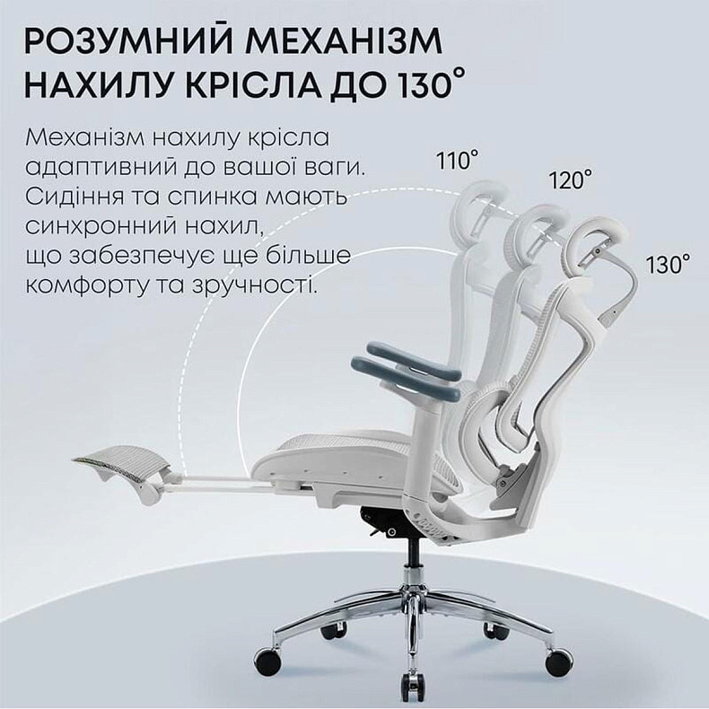 Крісло офісне з підставкою для ніг Sihoo DORO C300L Mesh White