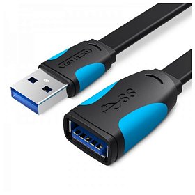 Подовжувач Vention Flat USB-USB 2m, Black (VAS-A13-B200)