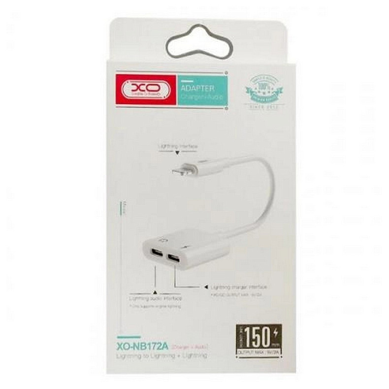 Перехідник XO Lightning - 2хLightning (M/F) with control White (XO-NBR172A-WH)