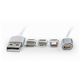 Кабель Cablexpert (CC-USB2-AMLM31-1M), USB 2.0 - Lightning/Micro/USB-C USB, 1м, сріблястий