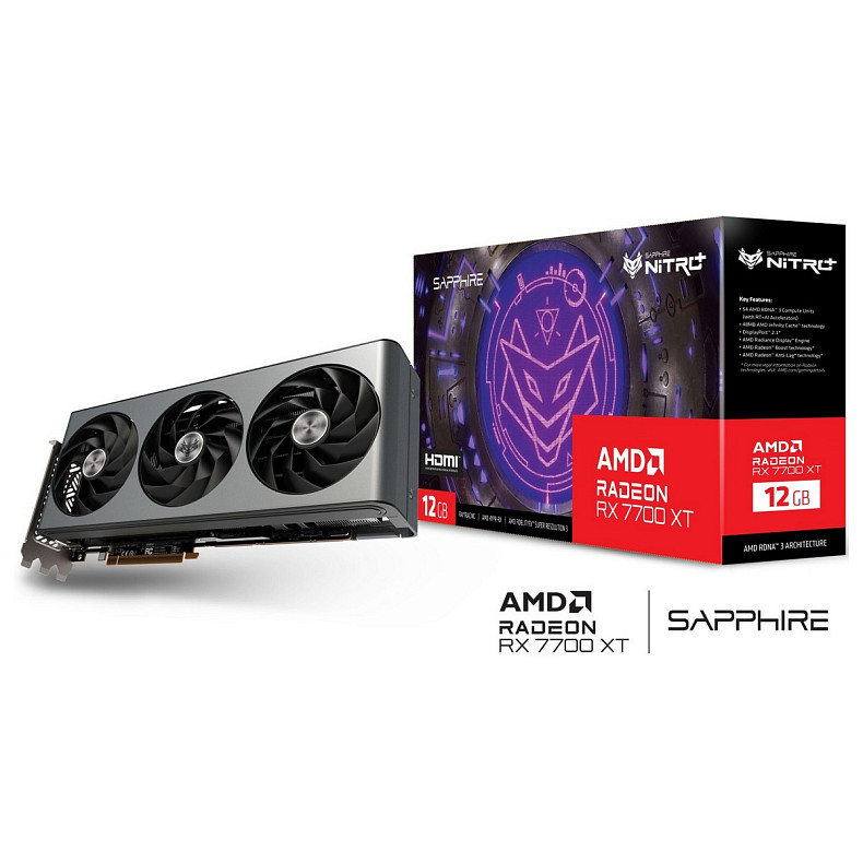 Видеокарта AMD Radeon RX 7700 XT Sapphire NITRO+ GAMING OC, 12GB GDDR6, 192 bit, PCI-Express 4.0 x16 (11335-02-20G)