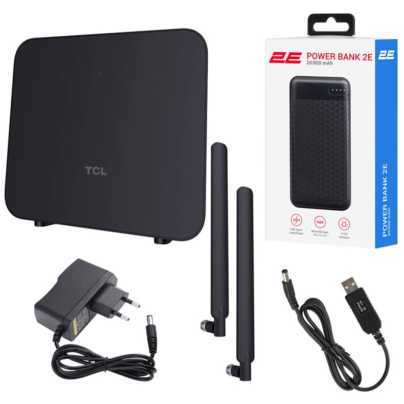 Маршрутизатор TCL LINKHUB (HH42CV2) LTE, Wi-Fi4, 1xFE LAN/WAN, 1xFE LAN, 2xSMA, Чорний + Power Bank