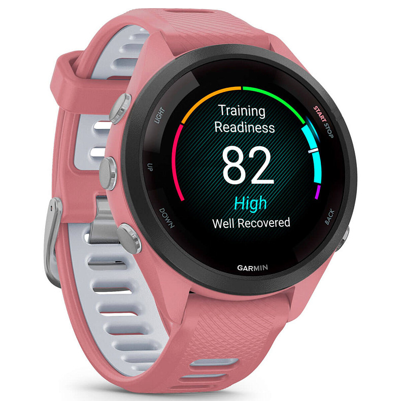 Спортивний годинник GARMIN Forerunner 265S Black Bezel with Light Pink Case and Light Pink/Whitestone Silicone Band