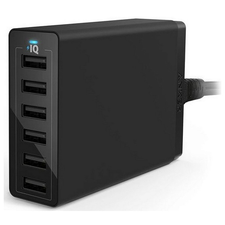 Мережевий зарядний пристрій ANKER PowerPort 6 - 60W 6-port USB Power IQ USA cord (Чорний)