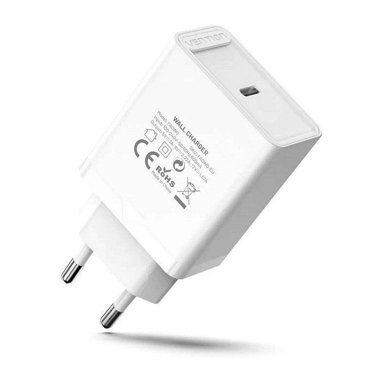 Зарядний пристрій Vention USB Type C + QC4.0 (20W) White (FADW0-EU)