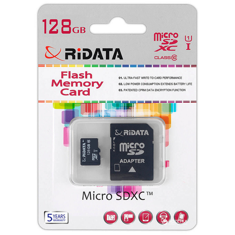 Карта памяти RiDATA microSDXC 128GB Class 10 UHS-I + SD адаптер