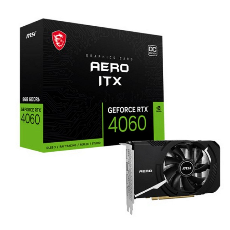 Відеокарта GF RTX 4060 8GB GDDR6 AERO ITX OC MSI (GeForce RTX 4060 AERO ITX 8G OC)