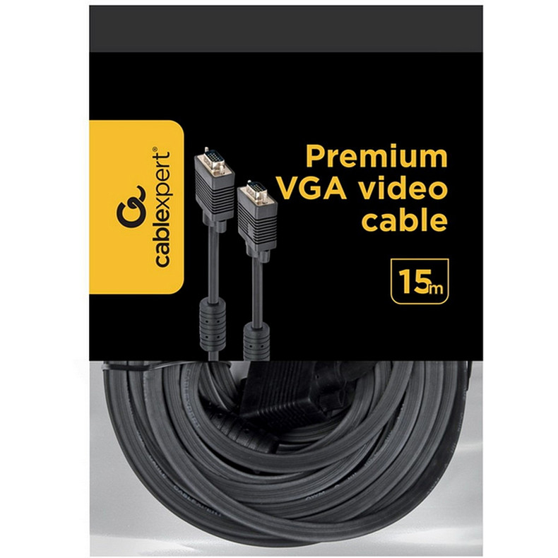 Кабель premium VGA, 3+ 9C HD15M, подвійне екранування, з 2-ма феритами, 15 м