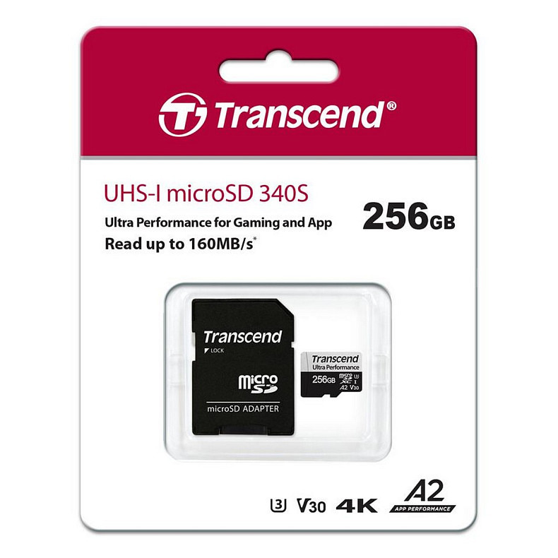 Карта пам'яті Transcend 256 GB microSDXC UHS-I U3 V30 A2 340S + SD Adapter TS256GUSD340S