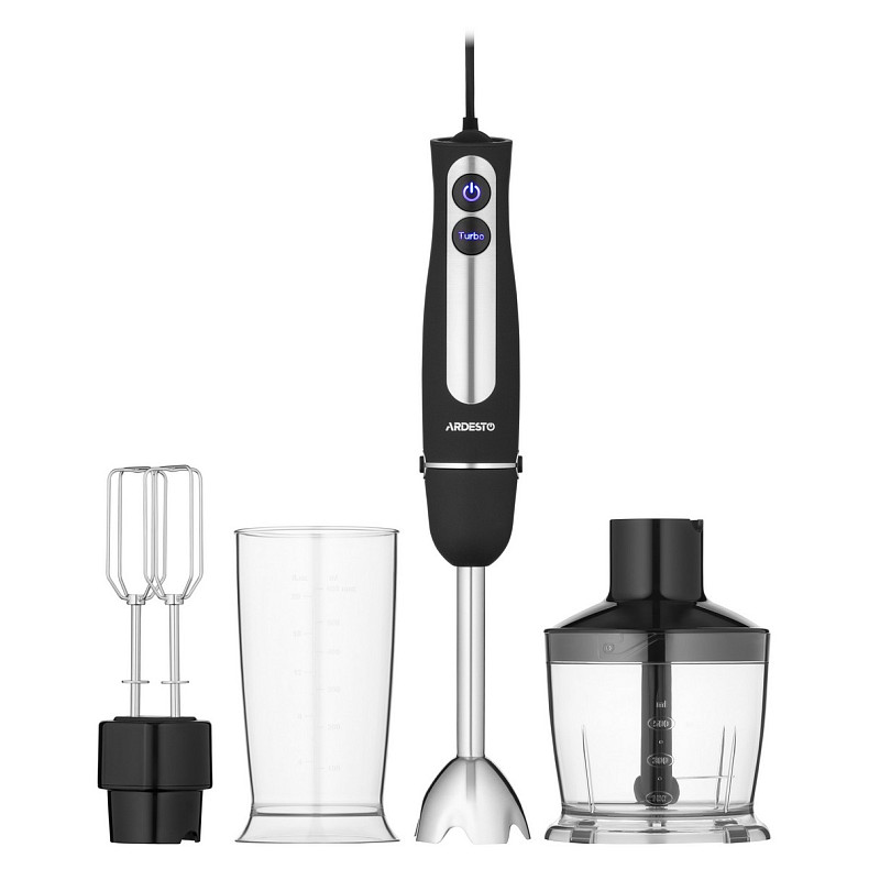 Блендер Ardesto занурювальний HBG-800BDWHCH, 800Вт, 3в1, чаша-600мл, чорно-сріблястий