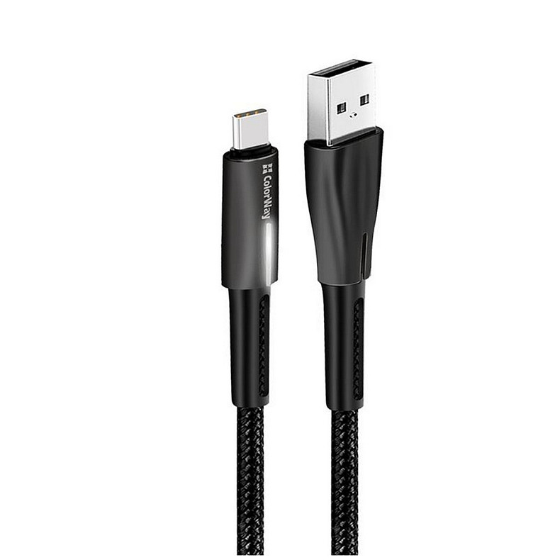 Кабель ColorWay USB-USB Type-C (zinc alloy + led), 2.4А, 1м, Black (CW-CBUC035-BK)