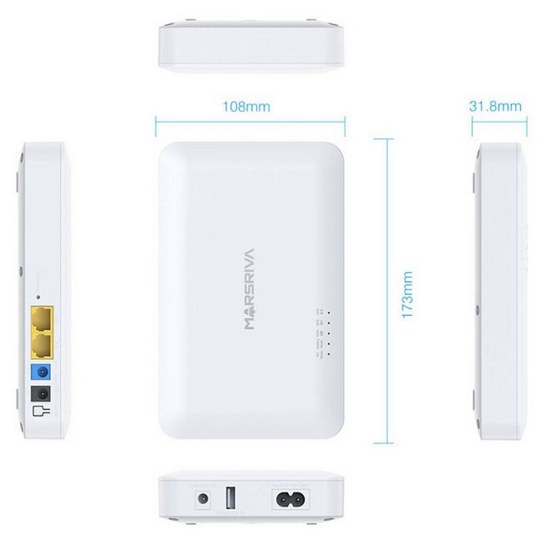 ДБЖ для роутерів Marsriva DC UPS KP6 Max 240VAC 3xDC+PoE24V1A+USB OUT, 2x5V/9V/12V2.5A 18W 20000mAh